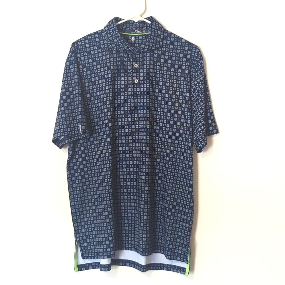 RLX Ralph Lauren men's soft French Navy course deco print golf T-shirt.